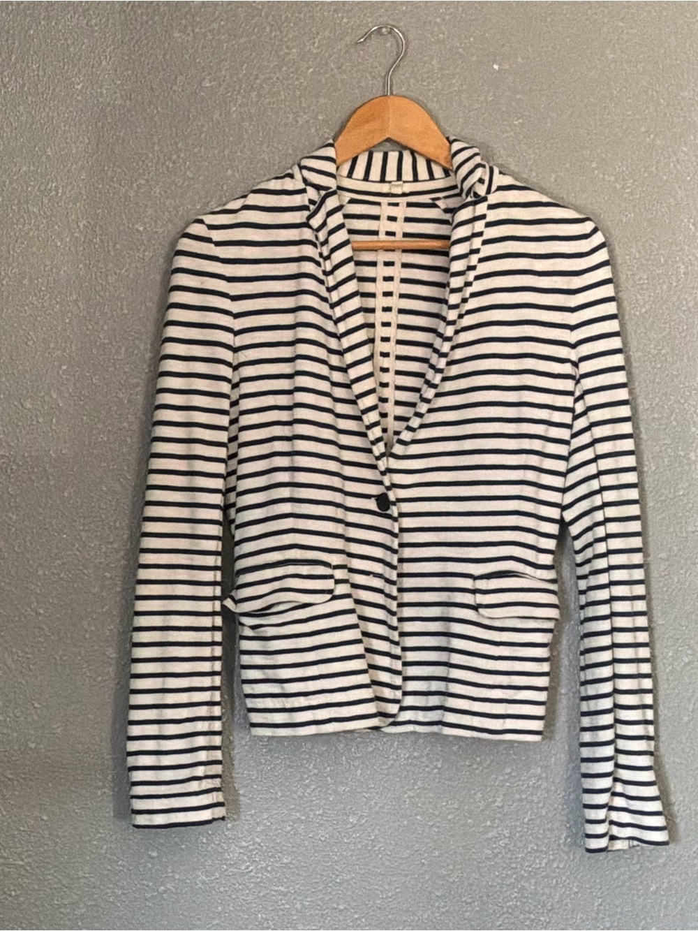 J. Crew Striped Navy and White Knit Blazer